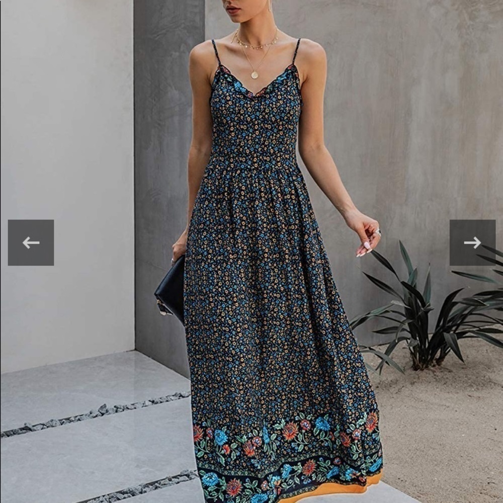 NWT,Kirundo,Boho,Floral V-Neck Maxi Dress w/Adjustable Straps,Elastic Back